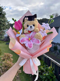 Pink Graduation Teddy Bear & Tulip Bouquet — photo 1