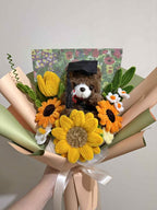 Pink Lily Graduation Bouquet with Teddy Bear — Graduation Sunflower Bouquet with Teddy Bear photo 1