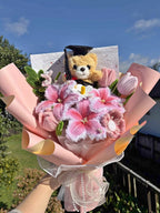 Large Pink Lily Graduation Teddy Bouquet — photo 1