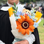 Large Orange Sunflower Graduation Bouquet with Teddy Bear