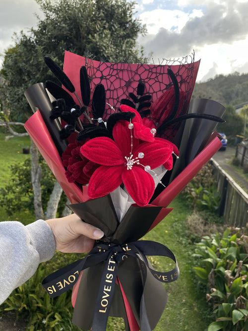 Black and Red Pipe Cleaner Lily and Rose Bouquet