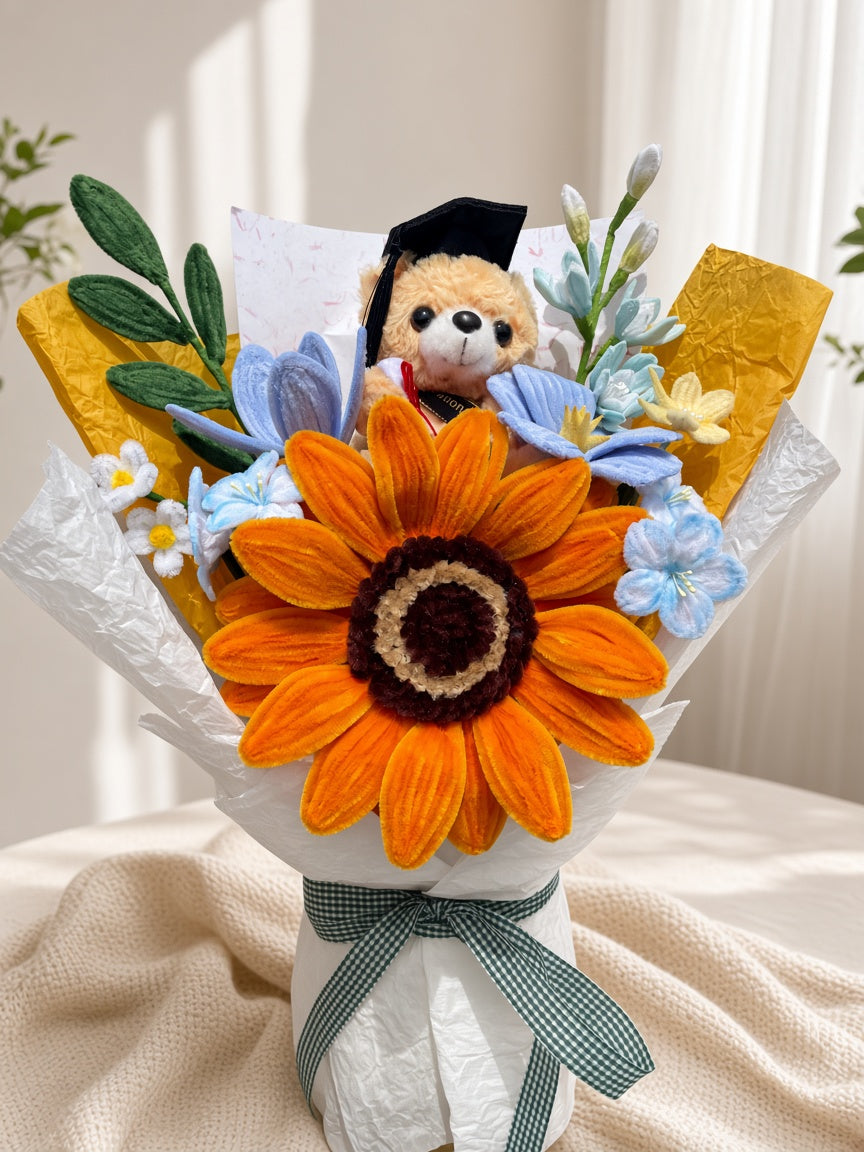 Everlasting BIG Sunflower Bouquet with Graduation Teddy