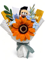 Everlasting BIG Sunflower Bouquet with Graduation Teddy white background