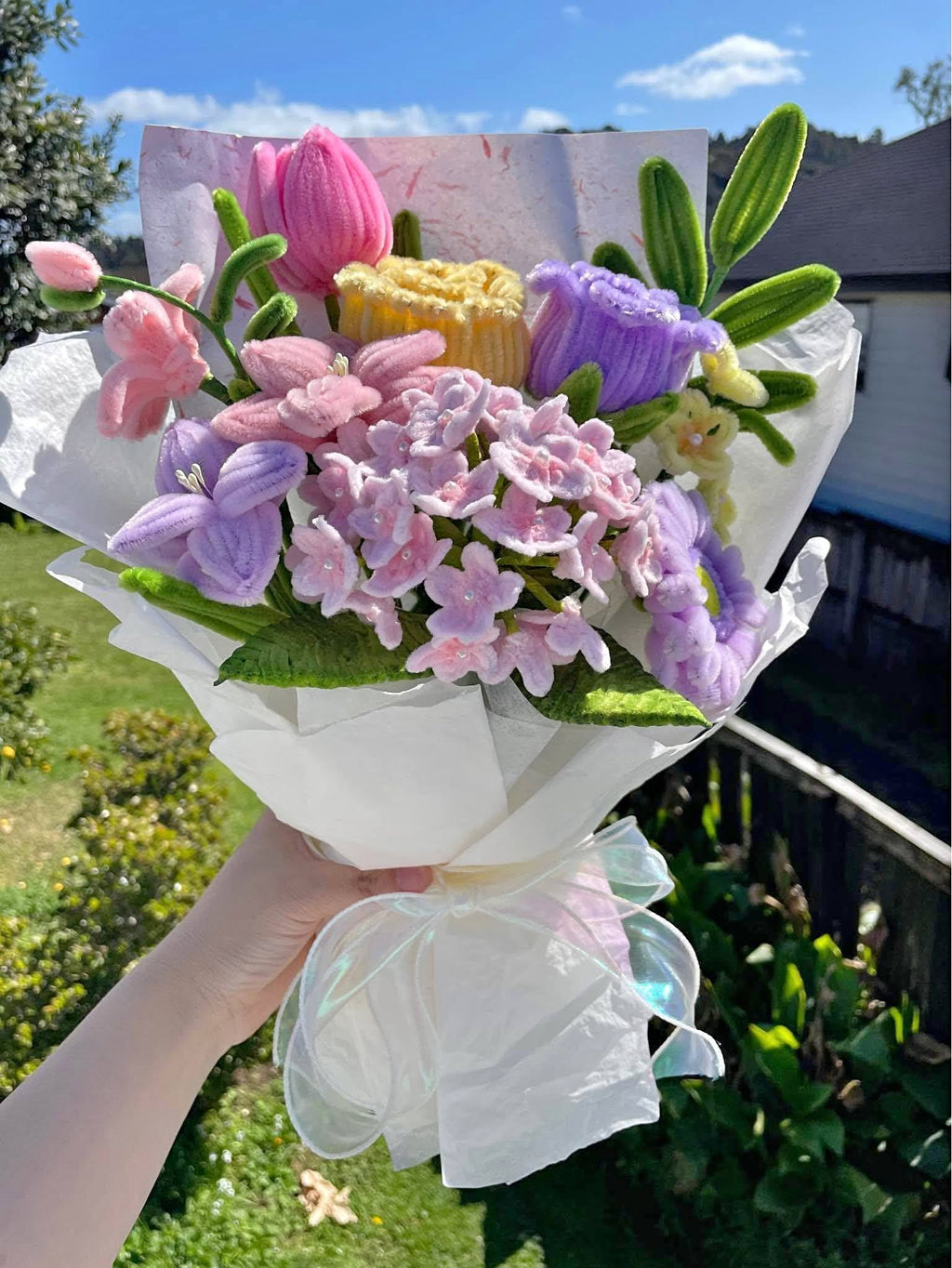 Hydrangea, Lily and Rose Handmade Flower Bouquet — original 1