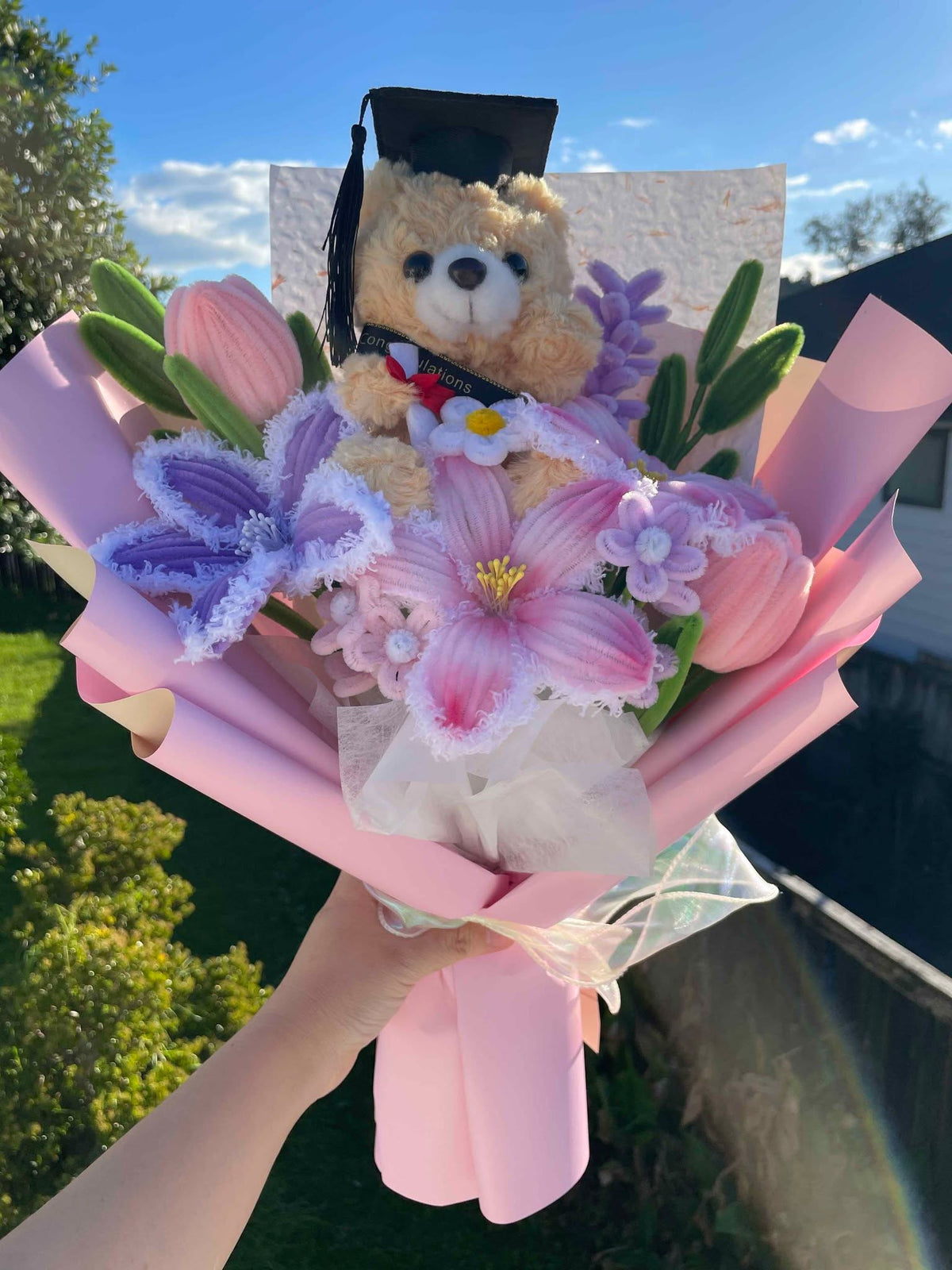 Pink Lily Graduation Bouquet with Teddy Bear — original 1