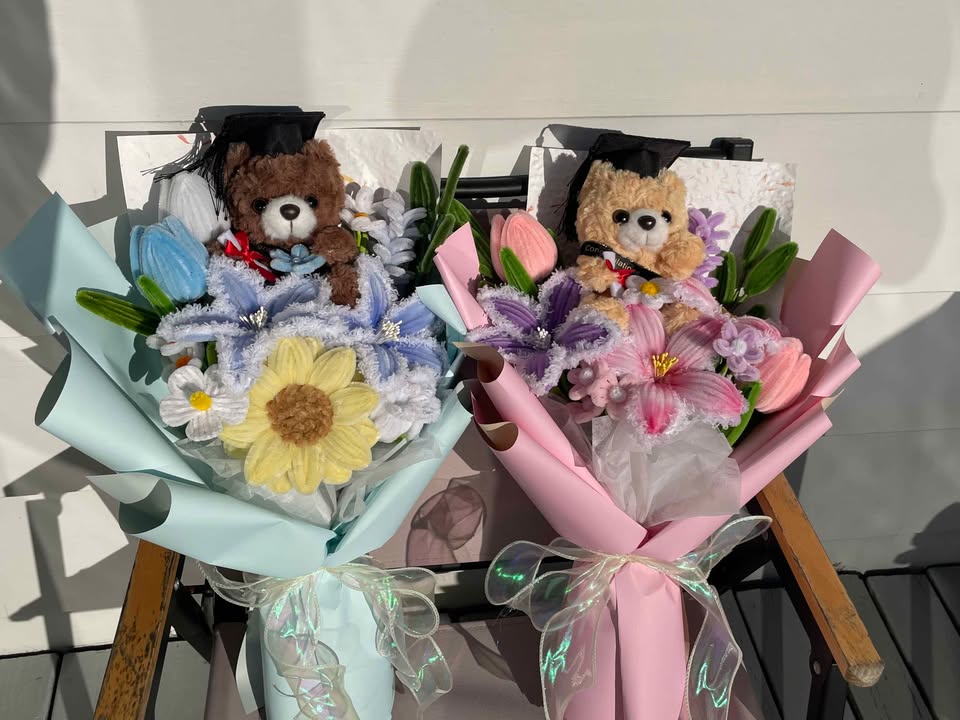 Pink Lily Graduation Bouquet with Teddy Bear — original 3