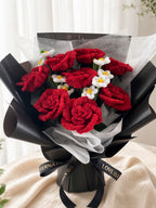 Handmade Pipe Cleaner Red Roses Bouquet in Black Wrap for Valentine's Day