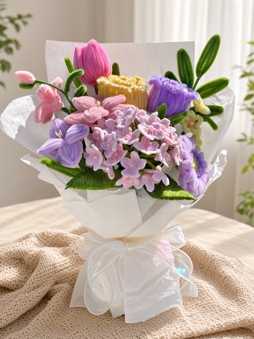 Hydrangea, Lily and Rose Handmade Flower Bouquet