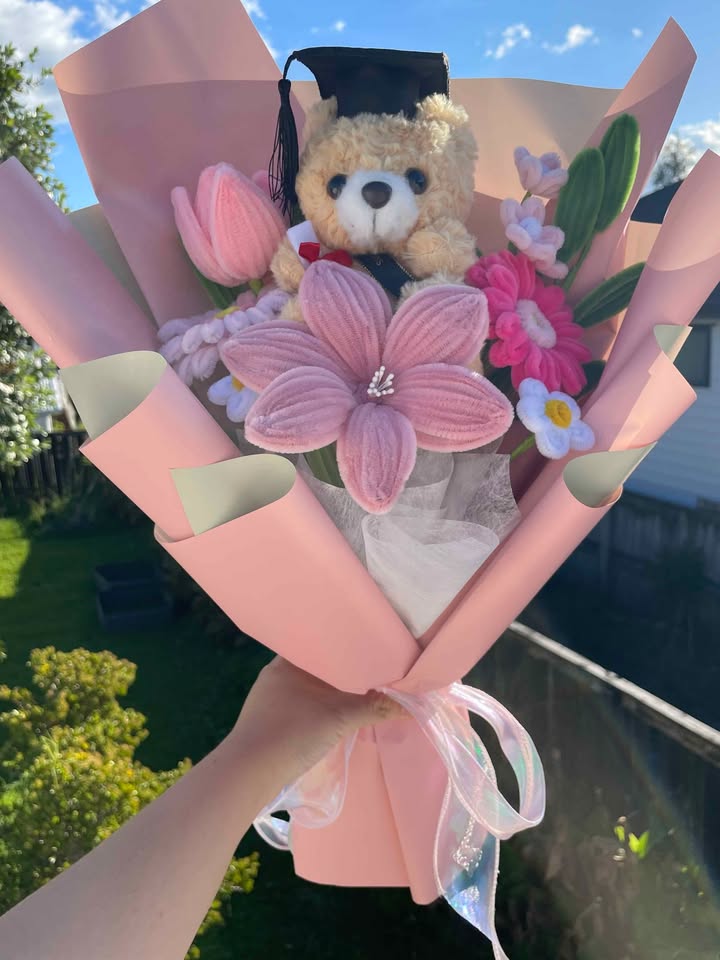 Pink Lily Graduation Bouquet with Teddy Bear — photo 2