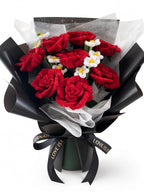 Handmade Pipe Cleaner Red Roses Bouquet in Black Wrap for Valentine's Day — white background