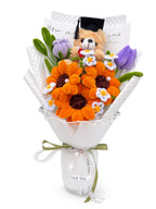 Everlasting Graduation Teddy and Sunflower Bouquet — white background