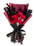 Black and Red Pipe Cleaner Lily and Rose Bouquet — white background