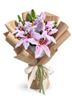 Handmade Pink Lily Bouquet — white background