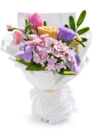 Hydrangea, Lily and Rose Handmade Flower Bouquet — white background